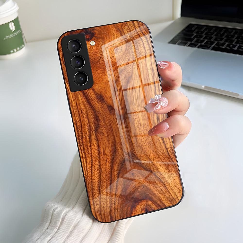Natural Wood Phone Case For Samsung S26 S25 S24 FE S23 S22 S21 Plus S20 Ultra Note20Ultra Black Glass Cover