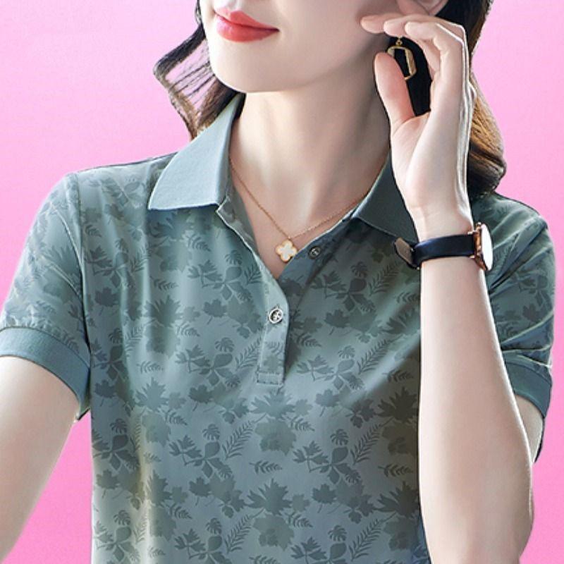 

Короткие рукава с отворотом, летняя новая модель, универсальная рубашка-поло для мам, универсальный топ с принтом для женщин M