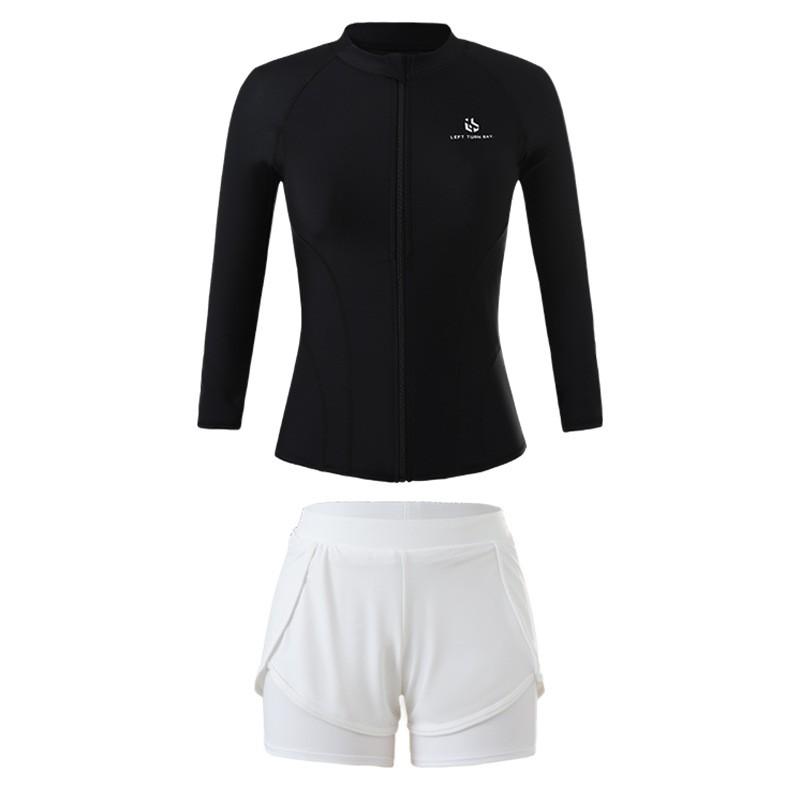 Womens UV Protection 3-Piece Swim Set With Long Sleeve Top Shorts Full-Length Pants Snorkeling Hot Bathing