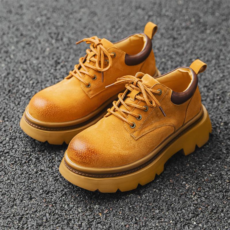 

Осенняя мужская обувь в британском стиле, мужские туфли в стиле ретро на платформе, большие желтые ботинки, повседневные короткие ботинки Martin 66685-J 38 жёлтый