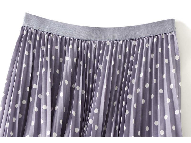 Korean-Japanese Polka Dot Pleated Midi Skirt, High Waist, Slimming, 2026 Spring/Summer Collection.