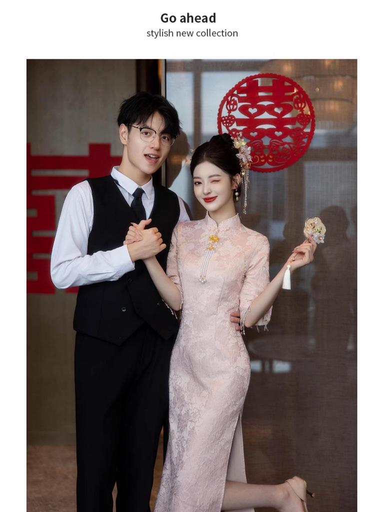 Moderner rosa chinesischer Cheongsam: 2025 Braut Verlobungs- & Abendkleid