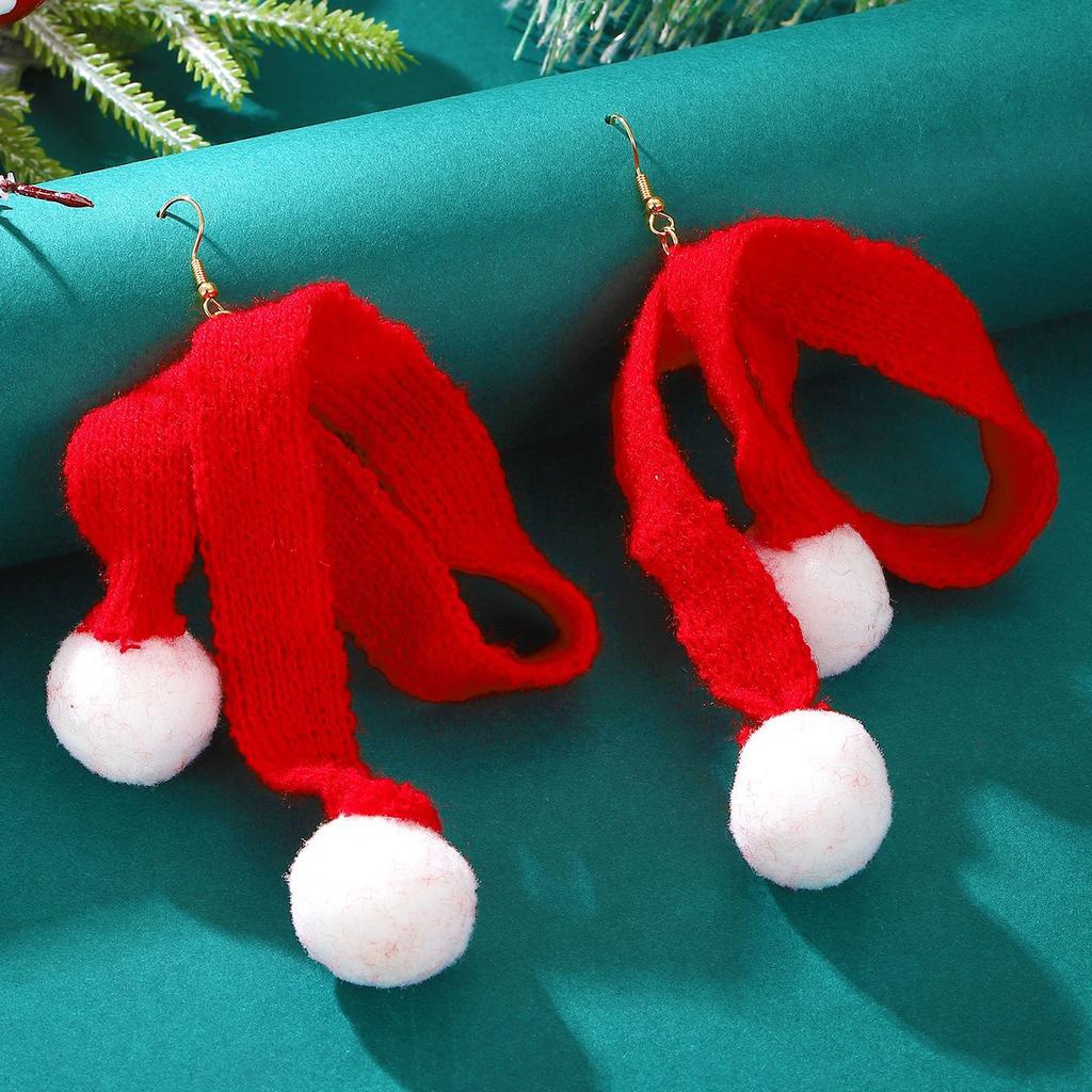 New Autumn and Winter Christmas Wind Knitted Wool Hat Scarf Earrings Girl Sweet Temperament Hairball Earrings