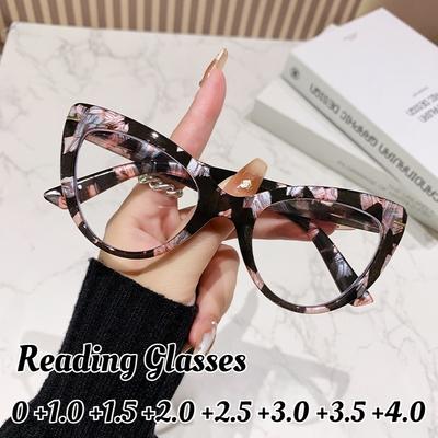 Women'S Luxury Cat'S Eye Large Frame Hd Reading Glasses Neutral Anti-Blue Light Elegant Fashion Farsighted Glasses 0 To +3.5+4.0