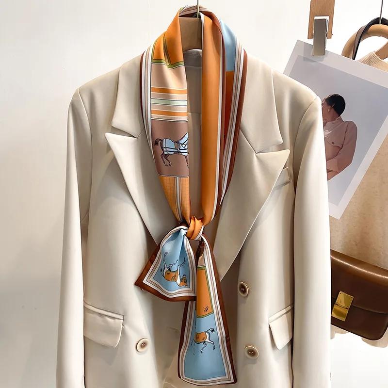 

37 Color New Women Silk Printed Design Scarf Shawl Fashion Luxury Long Narrow Small Silk Scarves Ladies Headband Headscarve 12x148cm