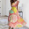 Women's Summer Fruit Printed V-Neck Long Dresses Dresses