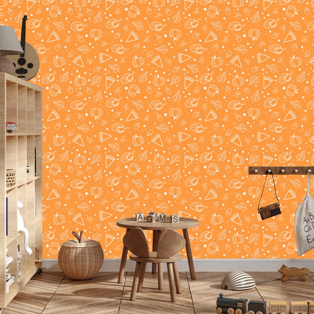 Autumn Symbols Wallpaper Gold and Cream for Living Room and Bedroom 50x1000