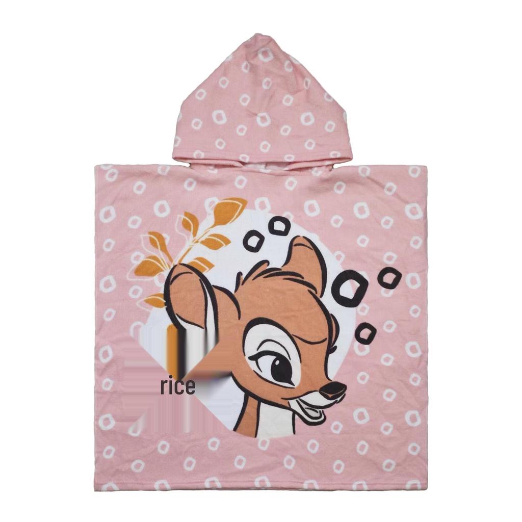 Ultra-Fine Fiber Cartoon Print Kids' Hooded Bath Towel Poncho