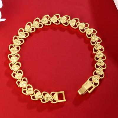 Luxus 24K 9999 Reingold Echtschmuck Damen Hohl Liebe Armband Mode Vintage Schnalle Armband