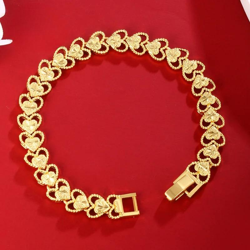 Luxury 24K 9999 Pure Gold Real Gold Women s Hollow Love Bracelet Fashion Vintage Buckle Bracelet золотой