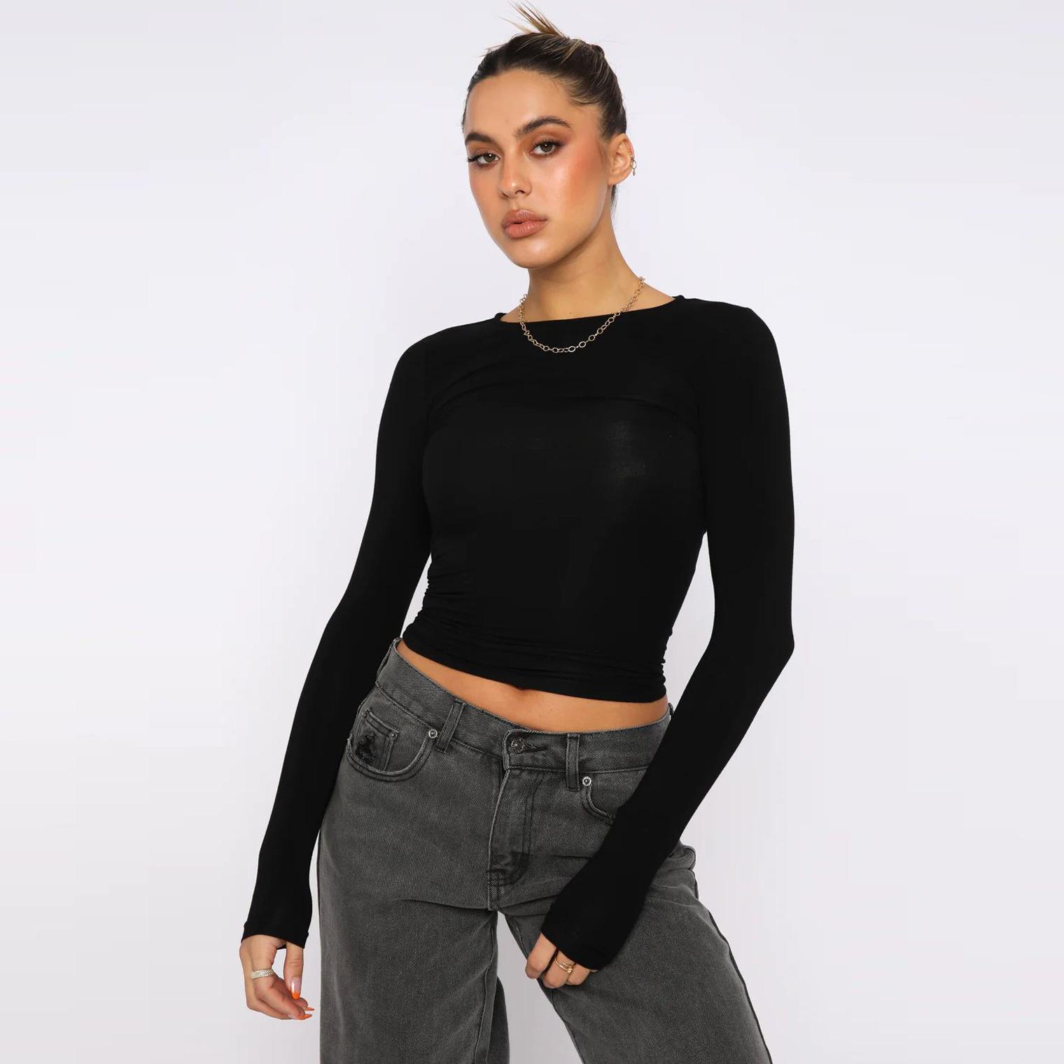 

Women s Form Fitting Long Sleeve Crop Top in Multiple Colors S