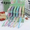 48pcs Cartoon Gel Pen Cartoon Dinosaur Stickers Creative Ink Gel Pen Cartoon Promotional Gifts Office Supplies, Creative 0.5 Black School Statione
