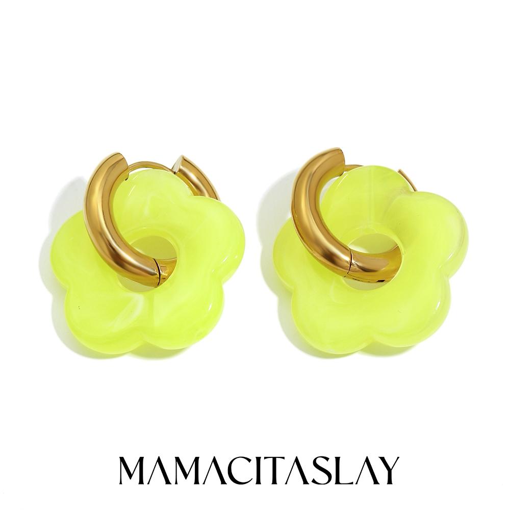 MamacitaSlay 316L Stainless Steel Acrylic Flower Hoop Earrings 18K Gold Plated Waterproof Jewelry Women's Elegant Earrings Gift