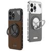 Aluminum Alloy Leather Buckle Phone Case with Rotating Stand for iPhone 16 Pro Max, Compatible with Apple 14