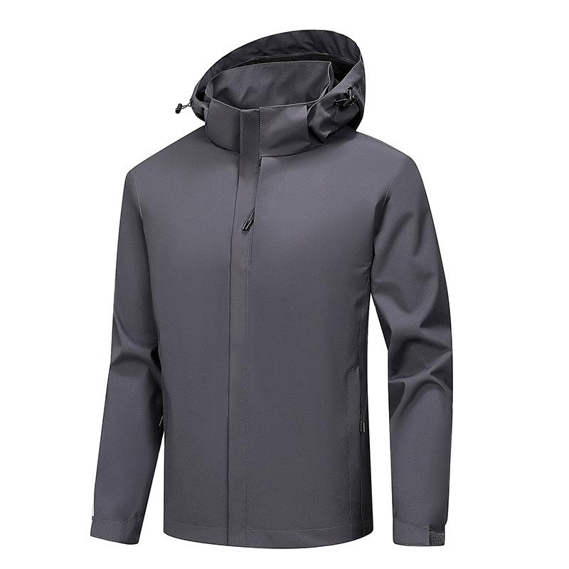 Jarní a podzimní bunda Pánská jednobarevná outdoorová bunda s kapucí Pánská