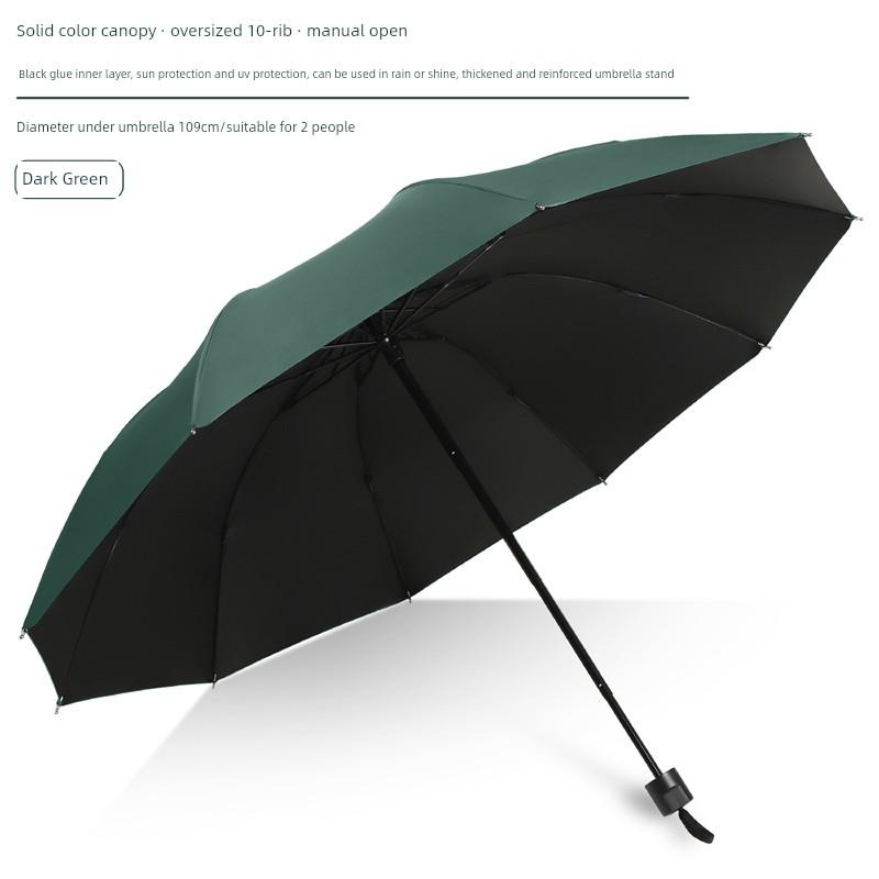 Large Thickened Windproof Reinforced Umbrella for Heavy Rain with Logo, Foldable Dual-Use Black Coating for Sun Protection and Uv Protection