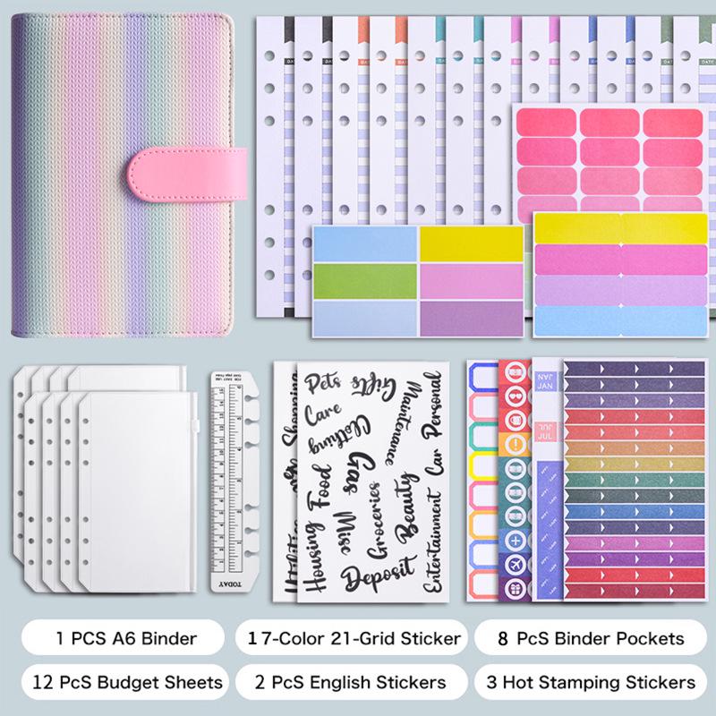 Gradient Stripe Loose-Leaf Planner - Trendy Student Notes Book