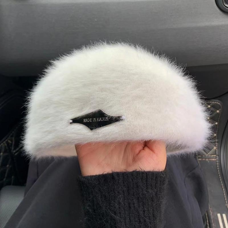 

Белая шапка из кроличьего меха женская зимняя берет, подчеркивающий маленькое лицо, осенне-зимняя универсальная ретро-бутон M(56-59cm) белый