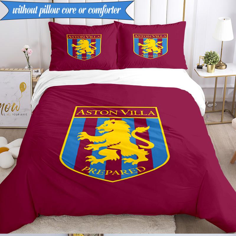 3PCS Aston Villa Football Club Printed Soft Bedding Set,Including 1pc Duvet Cover And 2pcs Pillowcases Perfect for Bedroom, Dormitory, Fan gift