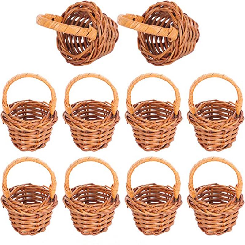 1PCS Dollhouse Miniature Rattan Woven Hand Willow Tiny Wicker Basket Easter Party Wedding Flower Picnic Mini Fairy Garden Decor