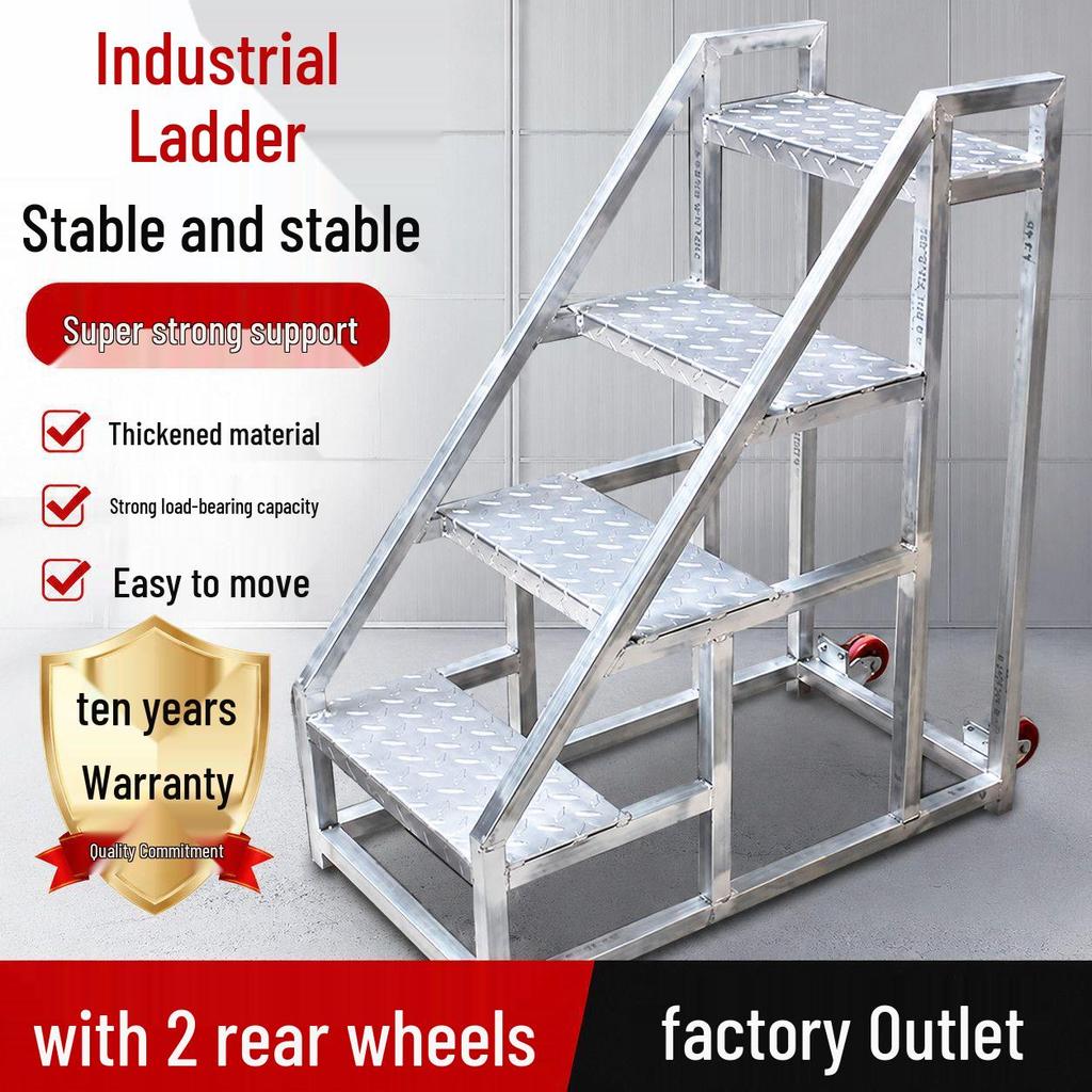 Movable Industrial Household Ladder with Wide Steps & Handrail - 3 or 4 Steps for Outdoor Use