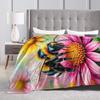 Bee and Flowers Flannel Blanket Adults Child Warm Bedding Throws Winter Home Decor Bedspread Sofa Bed Cover
