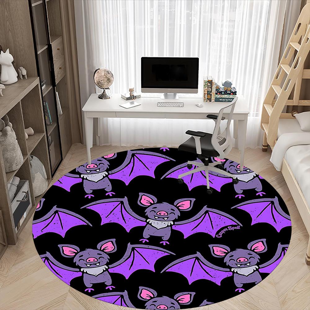 1pc Bat Halloween Office Round Area Rug,  Mat Suitable ForOffice, Under Office Chairs Bedroom Living Room Home Decor, Room Deco