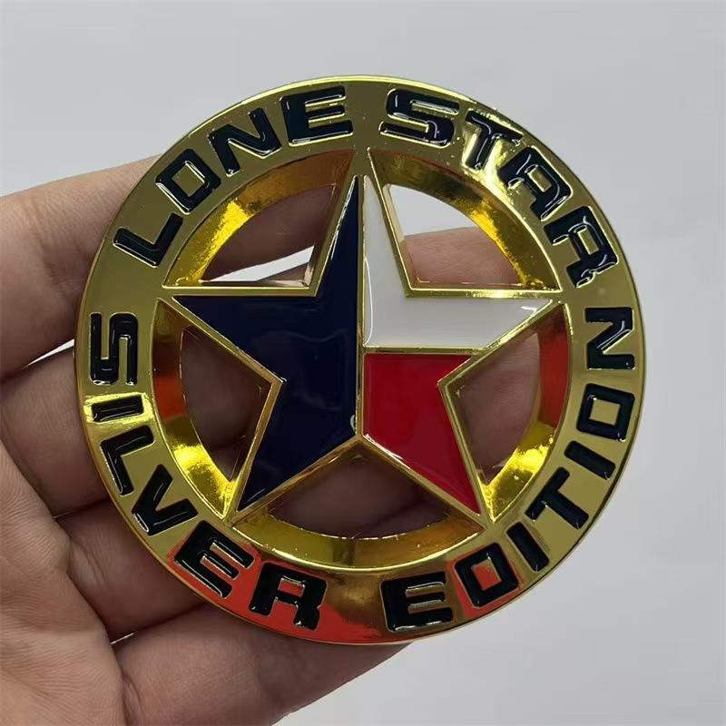 LONE STAR SLIVER Metal car sticker suitable five-pointed star emblem modification sticker 1pc
