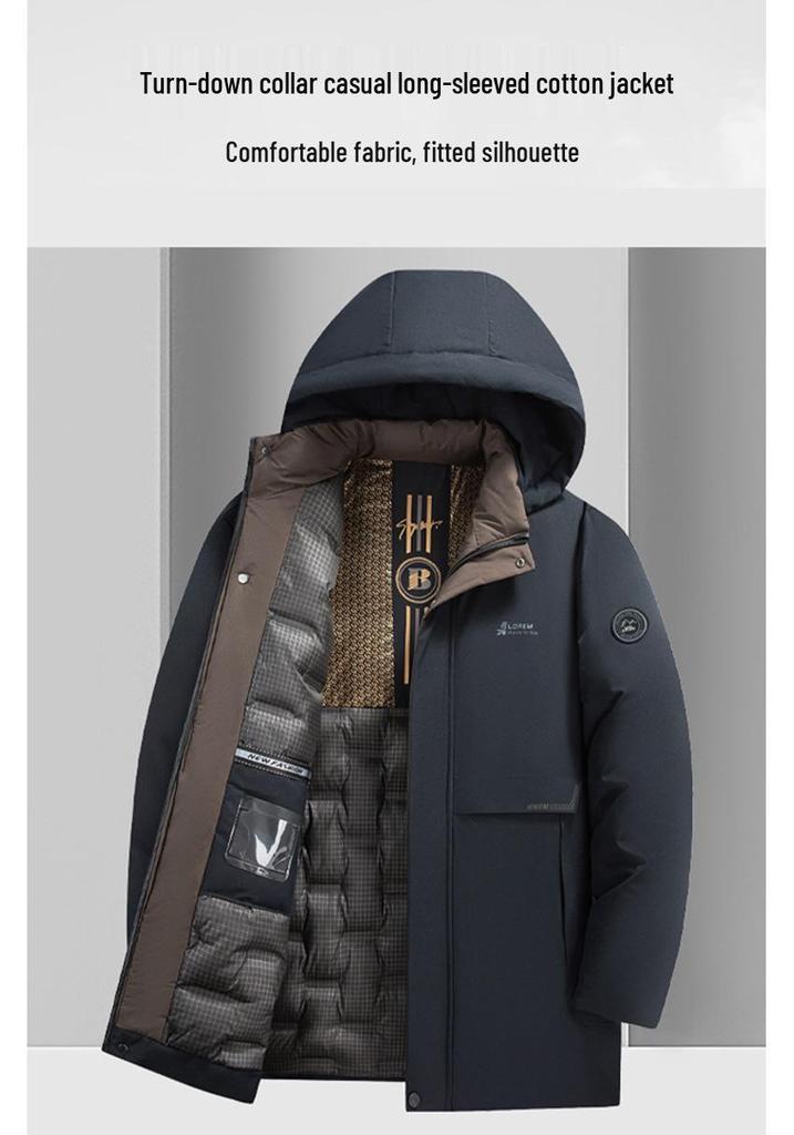 Men's Winter Thickened Cotton Jacket with Detachable Hood - Trendy, Warm, and Loose-Fit Coat for Dads