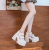 Fashion 11CM  Air Mesh Genuine Leather Breathable Hook Pumps Summer Ankle Boot Mary Jane Platform Sandals Chunky Heels Casual Shoes