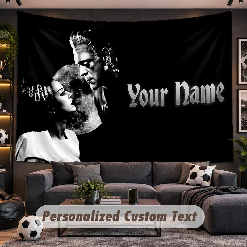 Bride of Frankenstein Personalized Tapestry Support Custom Name, Wall Art Home Decoration