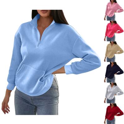 Women's Fashion Autumn And Winter Solid Colour Zipper Pocket Standing Collar Casual Sweatshirt