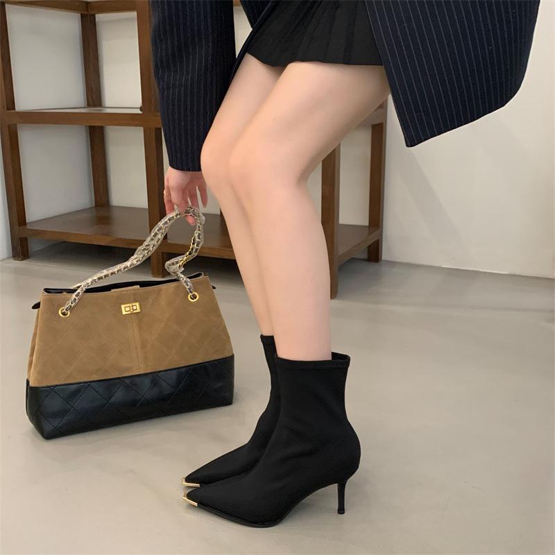 2025 autumn and winter new fashion boots metal pointed temperament short boots thin boots Muse fan pointed thin heel high heel boots