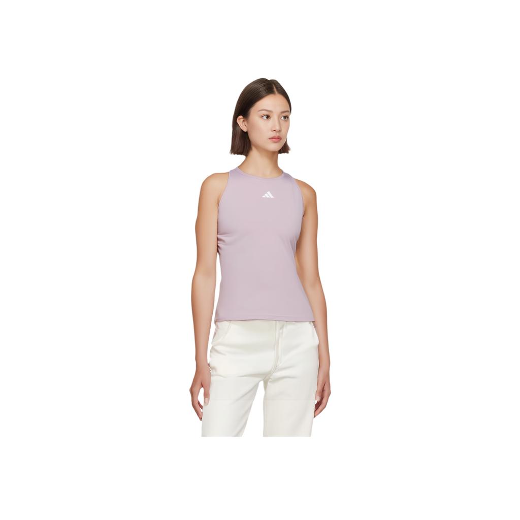 adidas Solid Color Logo Round Neck Tank Top Women Tops Purple IT9182