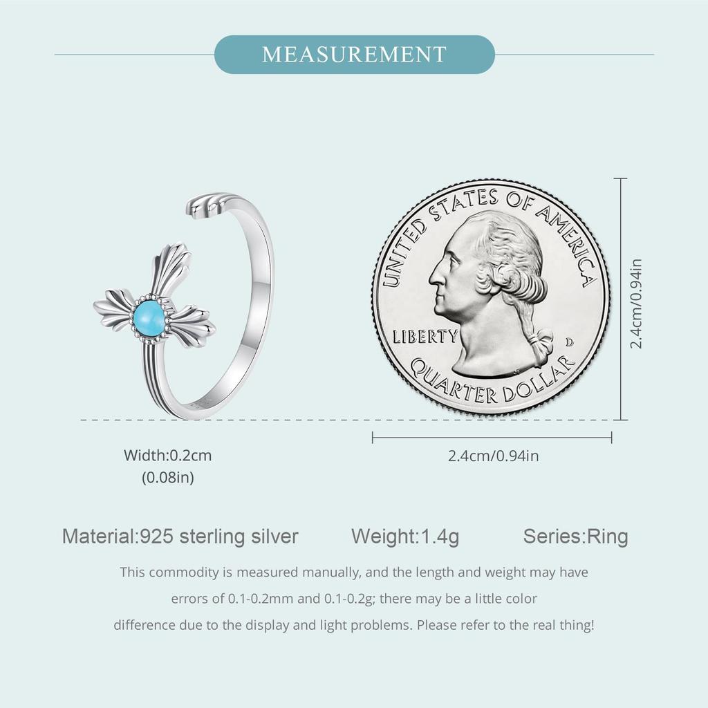 Vintage Turquoise Cross Open Ring S925 Sterling Silver Oxidized Women's Jewelry Adjustable Rings