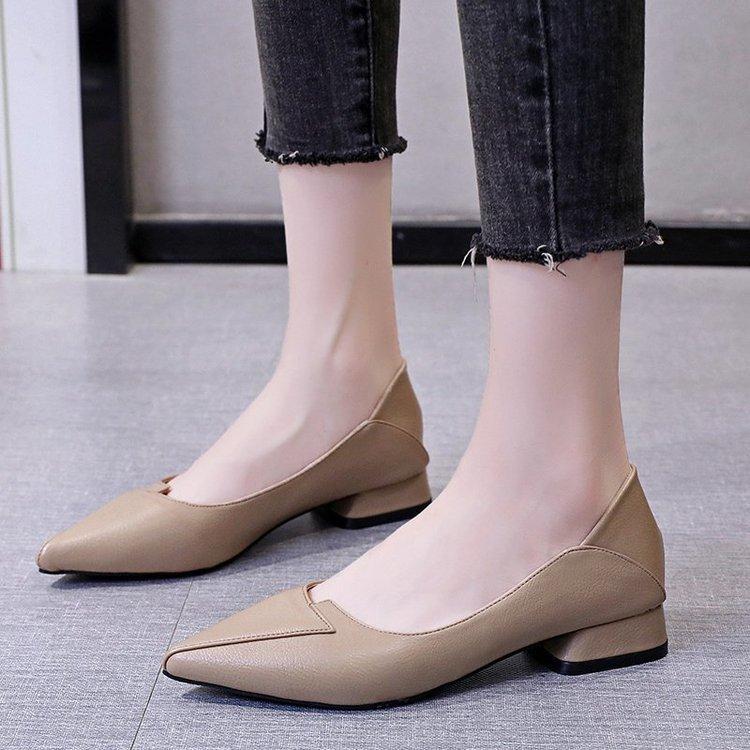 Black Chunky Heeled Women Shoes Square Heel Leather Shoes Pumps Zapatos De Mujer Fashion Designer Office Ladies