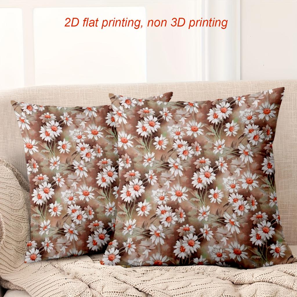Rustic Daisy Floral Pattern Decorative Throw Pillow Cover 2D Printed Polyester Sofa Cushion Case For Home Bedroom Decor
