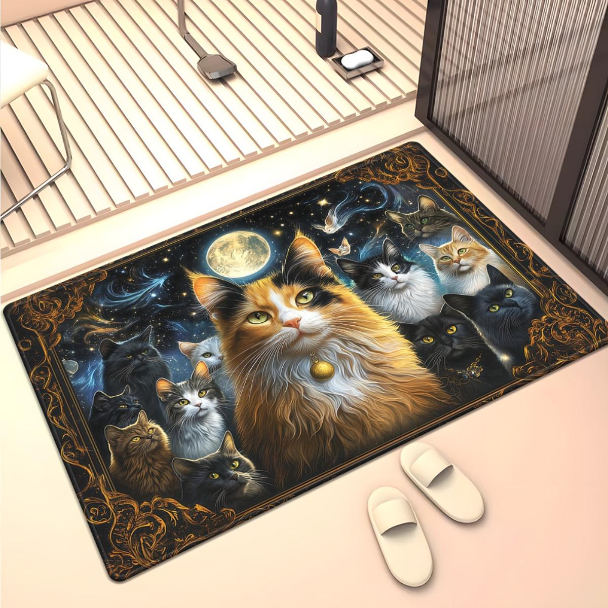 Cat moon space galaxy rug pet lover decor fantasy art carpet living room floor mat mystical animals home decoration 50x 80cm