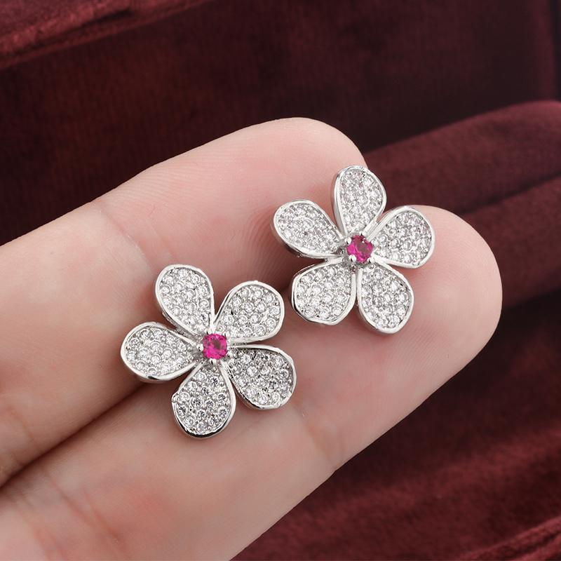 Hochwertige weiße Zirkon Platinrosa Vollzirkon Blumenstecker für Frauen Hochzeitsparty Verlobungsschmuck Geschenk