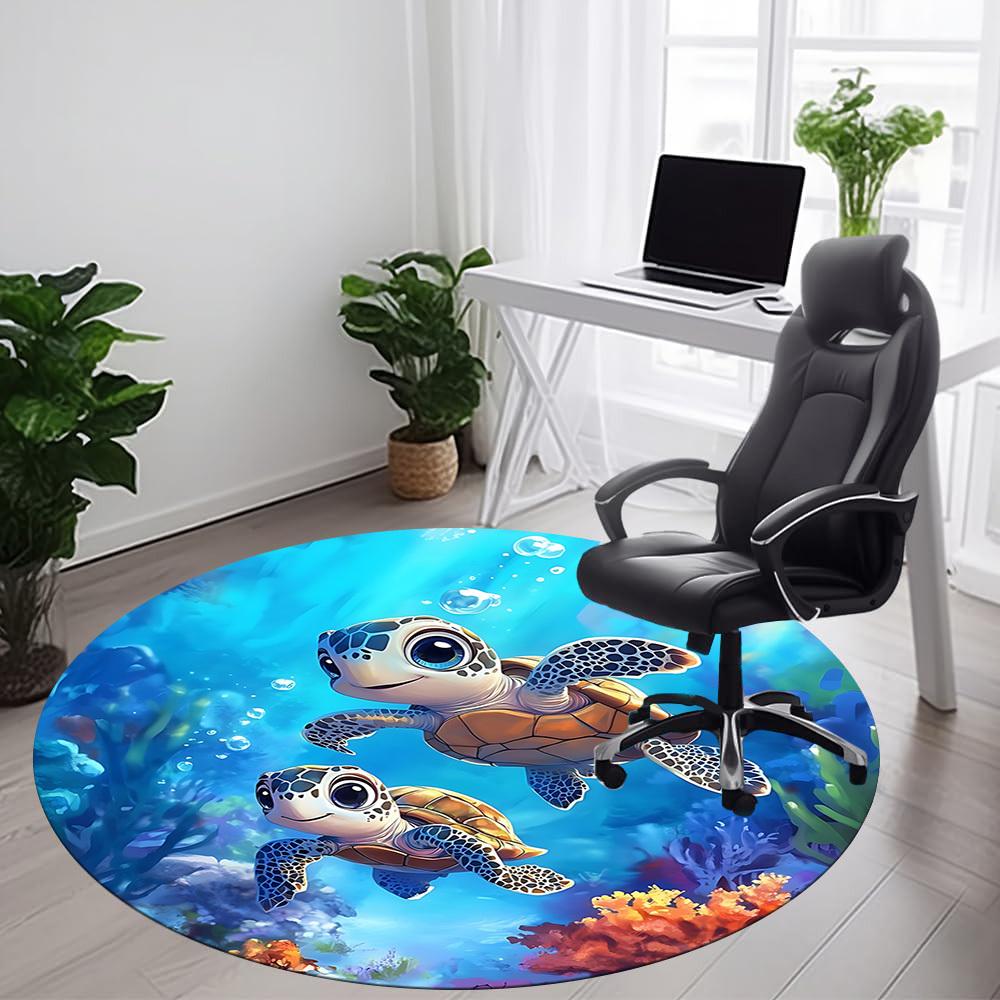 1PC Turtle Ocean Office Round Area Rug, Mat Suitable For Office, Under Office Chairs Bedroom Living Room Home Decor, Room Deco