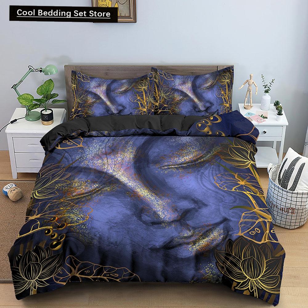 Set Letto Buddha Religione Indiana Buddismo Meditazione Mandala Copripiumino Sorriso Buddha Floreale Morbido Copripiumino Queen King Size