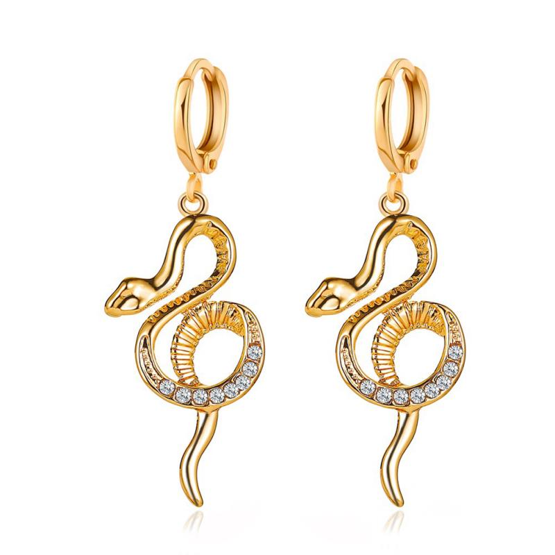 1 paire de boucles d'oreilles pour femmes, boucles d'oreilles longues en forme de serpent, de personnalité européenne et américaine, entièrement en diamant, de luxe