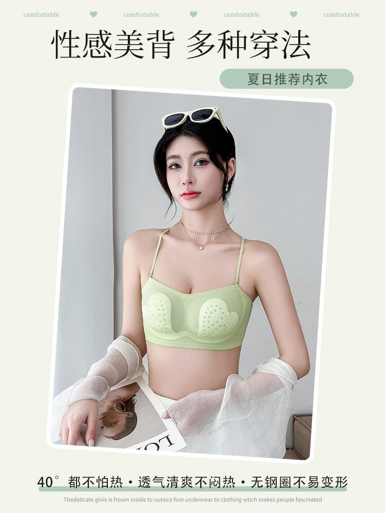 Ultra-thin beautiful back breathable rabbit ears heart-shaped steel-free half cup bra cover new big backless