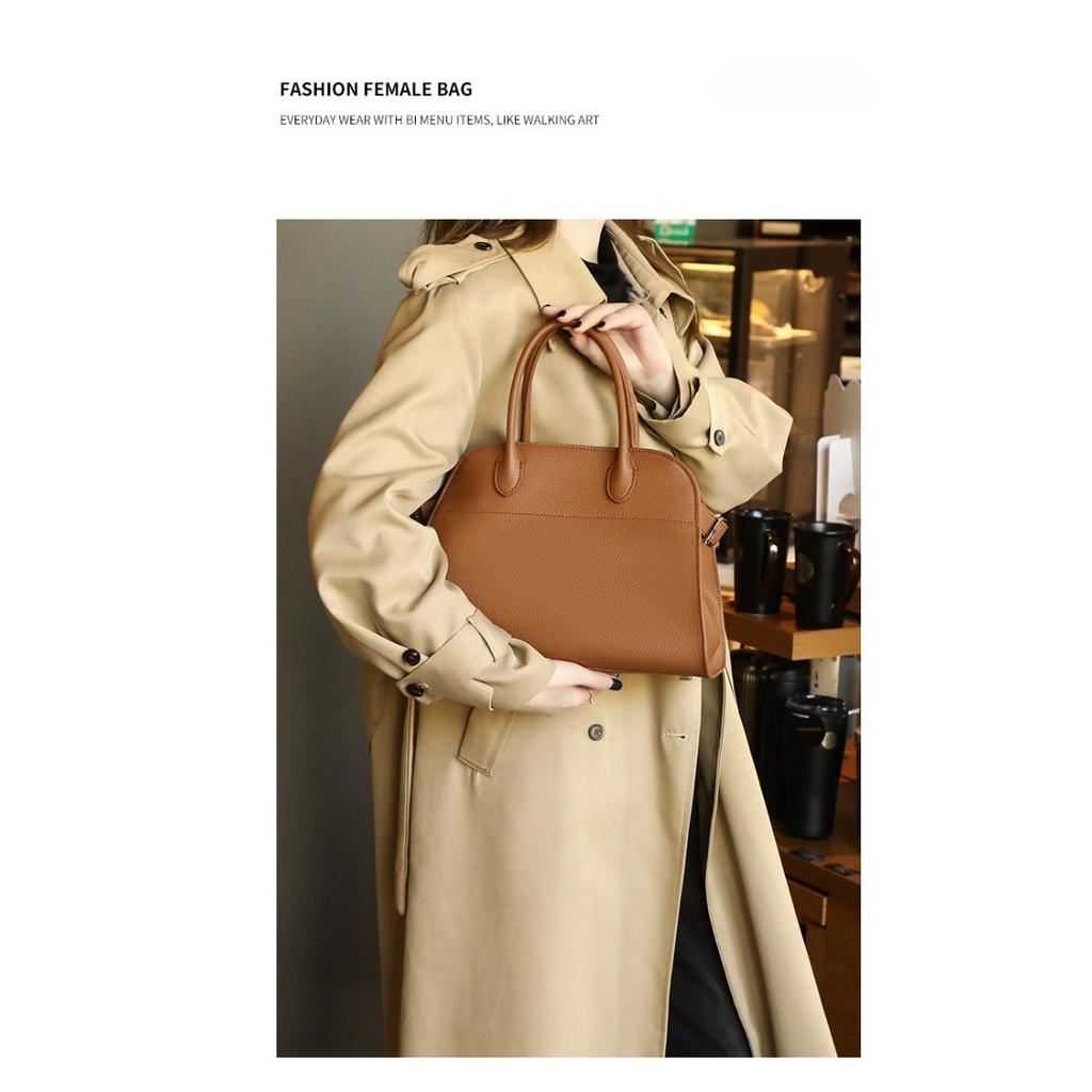 Women's bag 2025 new lychee pattern first layer cowhide shell bag large capacity niche commuting single shoulder diagonal hanging handbag