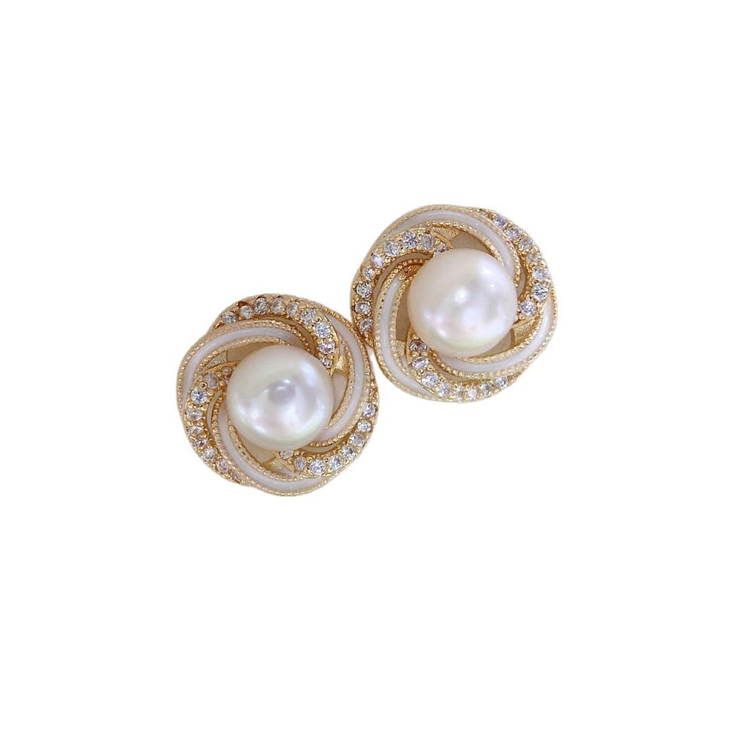 Natural Freshwater Pearl Earrings, French Retro Bird's Nest Classic Style, Exquisite and High-end Jewelry, Women's Jewelry