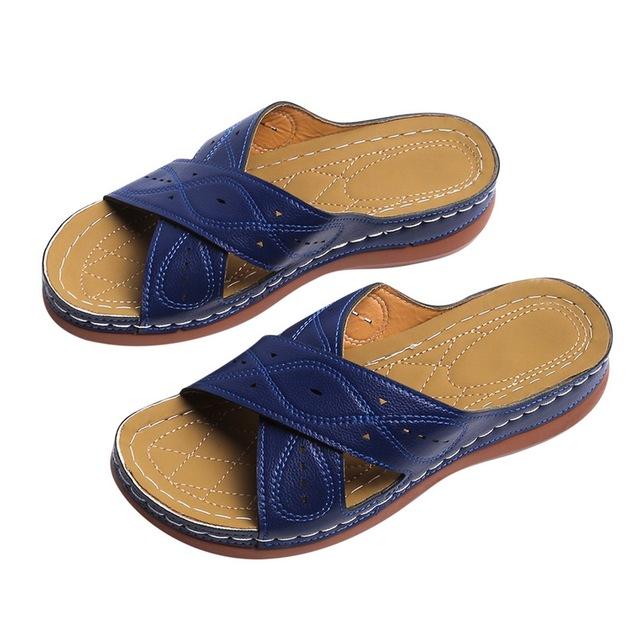 Женские сандалии в стиле ретро лето 2022 удобные тапочки на танкетке на платформе на мягкой толстой подошве ортопедические женские шлепанцы премиум-класса уличные 39 синий 1980₽