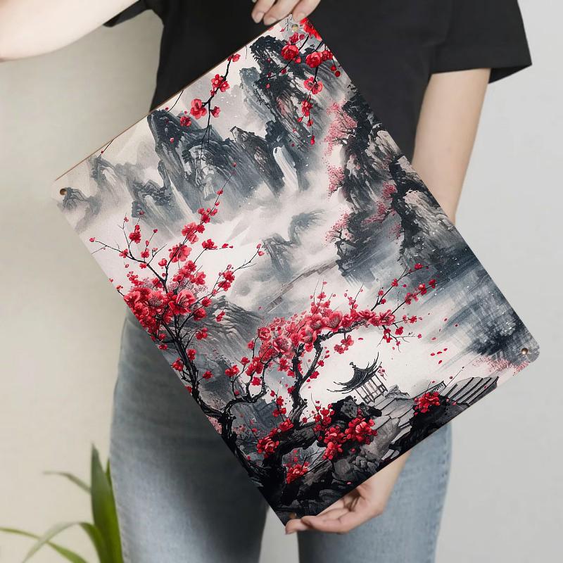 

Chinese Style Landscape Plum Blossom Metal Iron Painting Living Room Wall Art Decor 20x30cm（7.8x11.8inch）