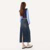 American Retro High Waist A-Line Denim Skirt with Slit and Patchwork - Spring 2026 Collection