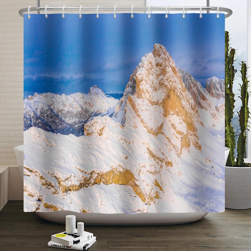 Christmas Shower Curtain Xmas Tree Winter Forest Snow Cute Snowman Bathroom Shower Curtain Waterproof Bath Curtain With Hook