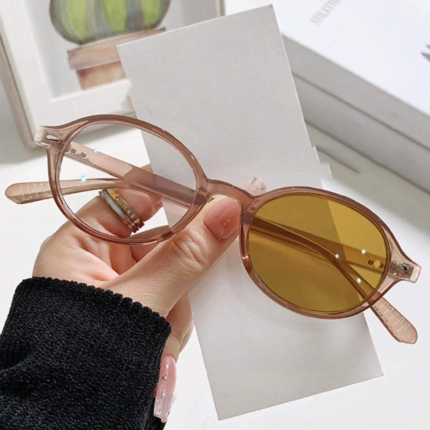 

New Color Changing Myopia Glasses Near Sight Elliptical Flat Eyewear Small Frame Retro Photochromic Round Sunglasses To -4.0 -2.0